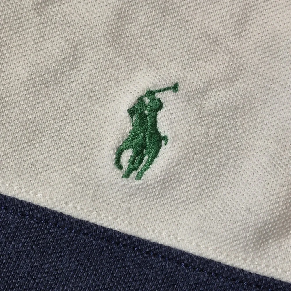 VTG Polo Ralph Lauren Mens 2XLT Rugby Polo Shirt White Striped Cotton